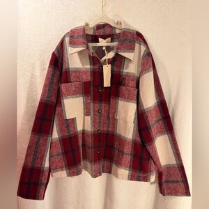 Plaid Top Womens Fleece Red White Melloday Medium Button Shirt Jacket Cozy New